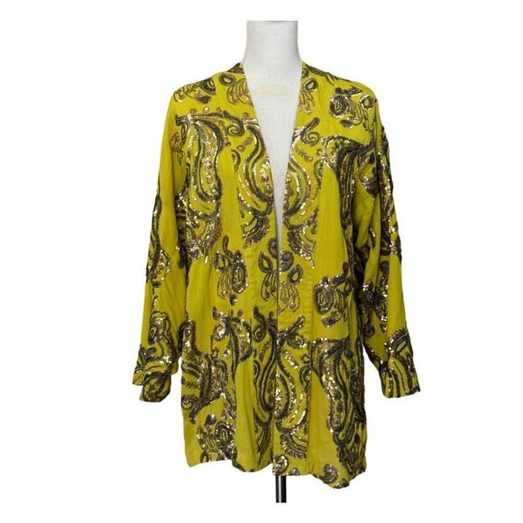Bl^nk London Karie Sequined Kimono, chartreuse, large, NWT, sparkly, whimsical - Picture 1 of 8